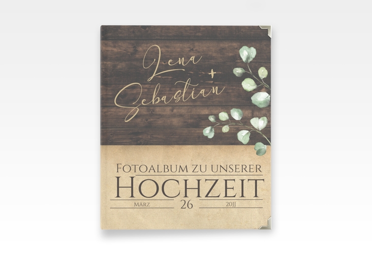 Hochzeitsalbum Landhaus 21 x 25 cm braun in Holz-Optik mit Eukalyptus