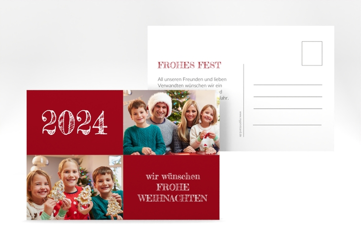 Weihnachtskarte Besinnlichkeit A6 Postkarte rot hochglanz zum selbst Gestalten mit Fotos