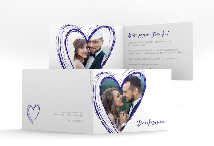 Danksagung Hochzeit Liebe A6 Klappkarte quer blau