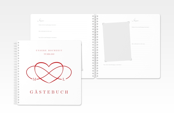 Gästebuch Hochzeit Infinity Ringbindung rot