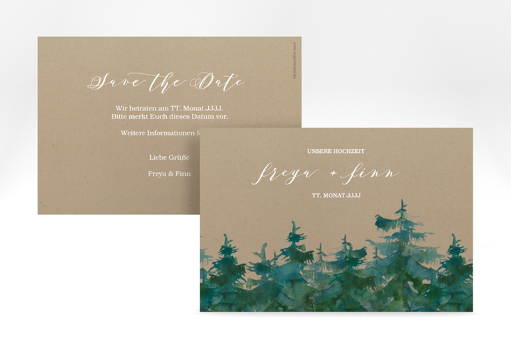 Save the Date-Karte Evergreen A6 Karte quer Kraftpapier