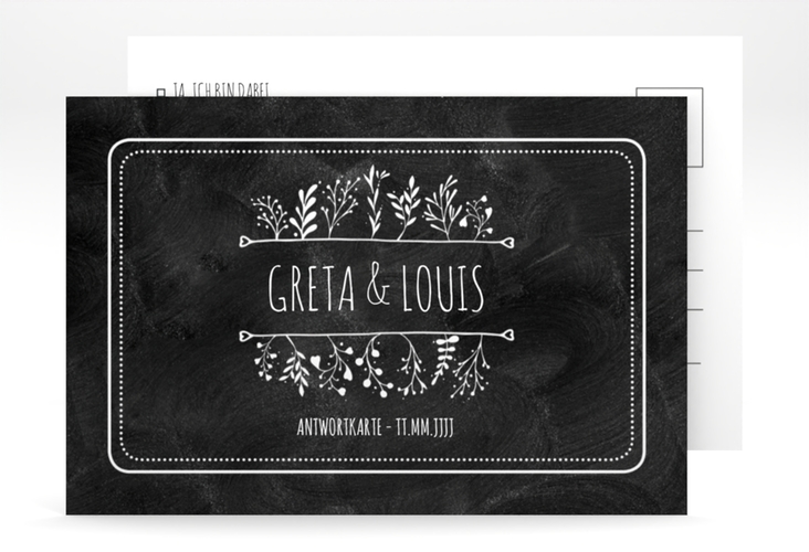 Antwortkarte Hochzeit Chalk A6 Postkarte schwarz