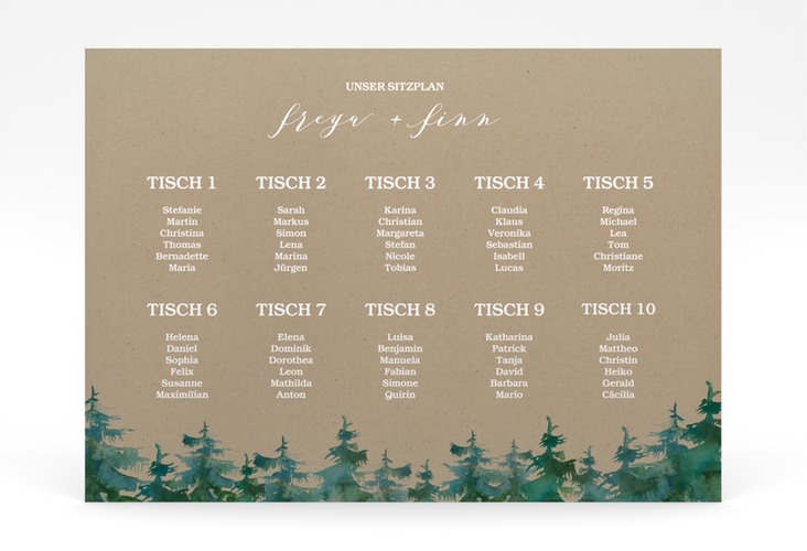 Sitzplan Poster Hochzeit Evergreen 70 x 50 cm Poster