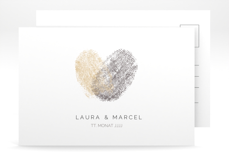 Verlobungskarte Hochzeit Fingerprint A6 Postkarte beige schlicht mit Fingerabdruck-Motiv