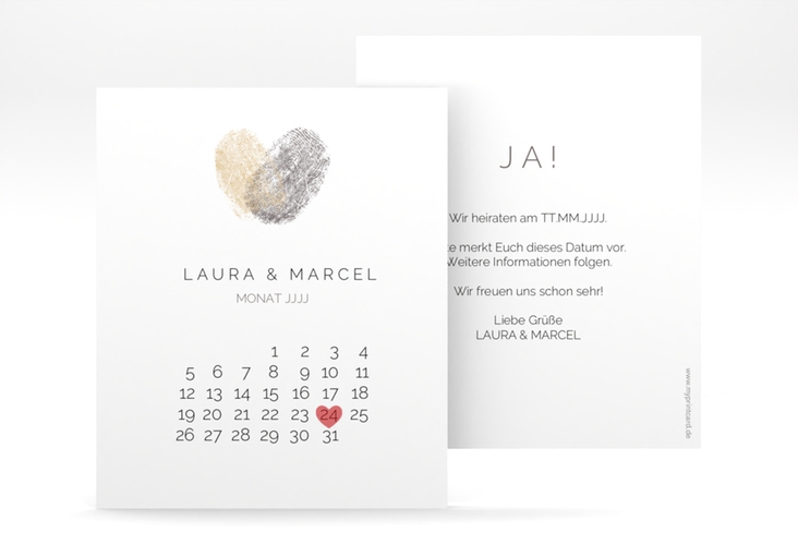 Save the Date-Kalenderblatt Fingerprint Kalenderblatt-Karte beige hochglanz schlicht mit Fingerabdruck-Motiv