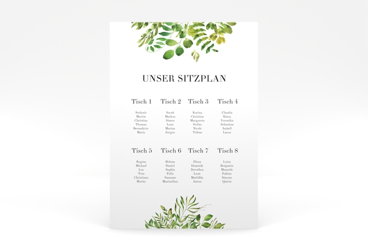 Sitzplan Poster Hochzeit Botany 50 x 70 cm Poster weiss