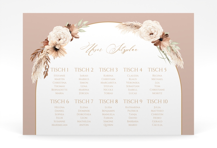 Sitzplan Poster Hochzeit Blumenbogen 70 x 50 cm Poster rosa