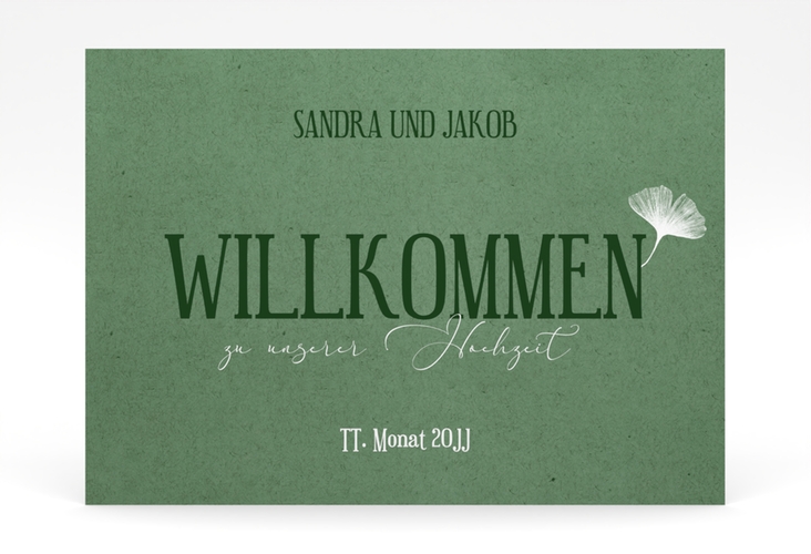 Willkommensschild Poster Ja 70 x 50 cm Poster gruen mit Ginkgo-Blatt