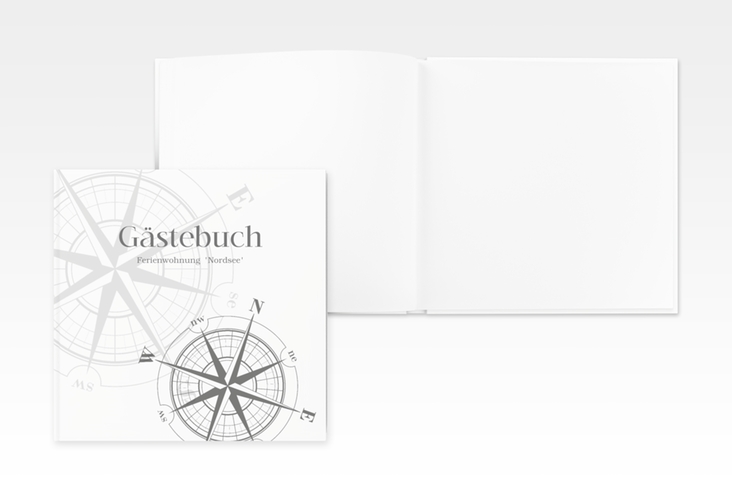 Gästebuch Creation Ferienwohnung Windrose 20 x 20 cm, Hardcover grau mit Windrose