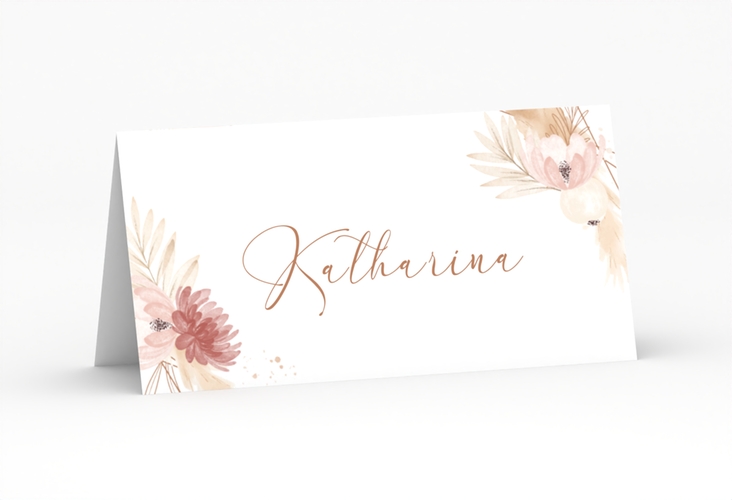 Tischkarte Hochzeit Bohostyle Tischkarten beige mit Pampasgras in Aquarell