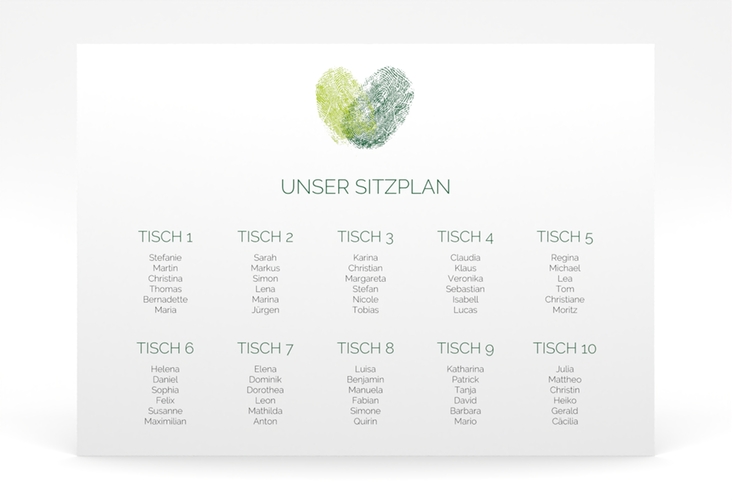 Sitzplan Poster Hochzeit Fingerprint 70 x 50 cm Poster gruen schlicht mit Fingerabdruck-Motiv