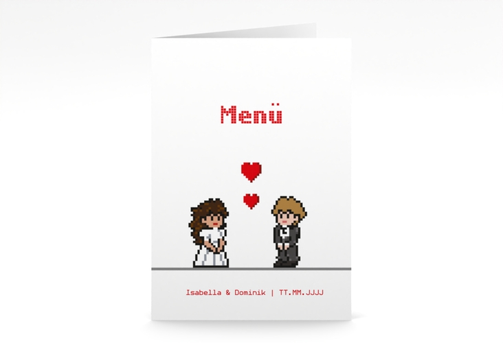 Menükarte Hochzeit Pixel A5 Klappkarte hoch weiss