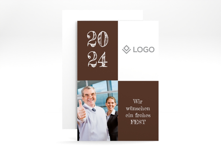 Business-Weihnachtskarte Partner A6 Karte hoch braun modern mit Firmenlogo