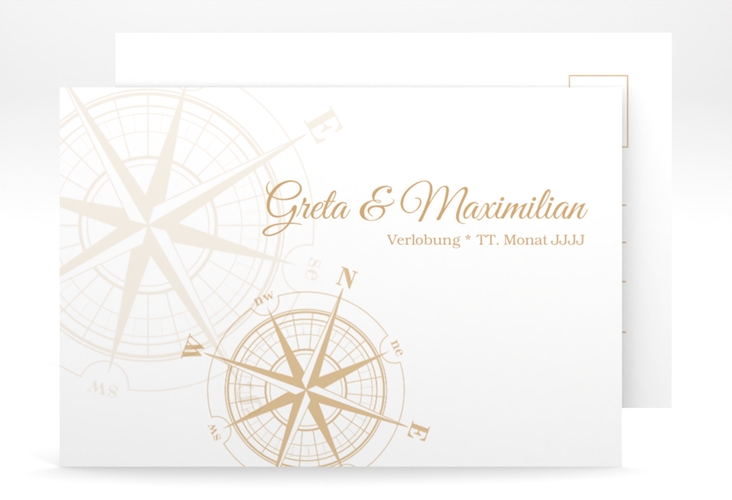 Verlobungskarte Hochzeit Windrose A6 Postkarte beige