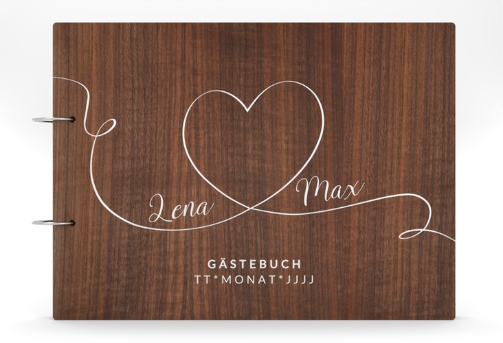 Gästebuch Holzcover Nussbaum Herzensbund Holz-Cover, bedruckt weiss