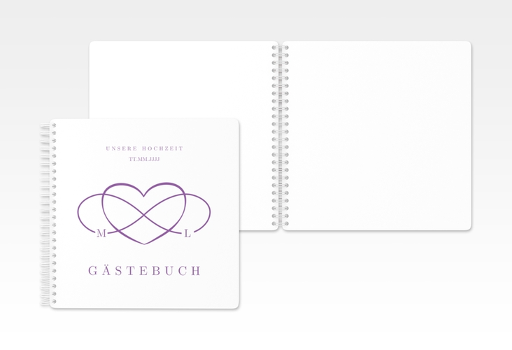 Gästebuch Hochzeit Infinity Ringbindung lila