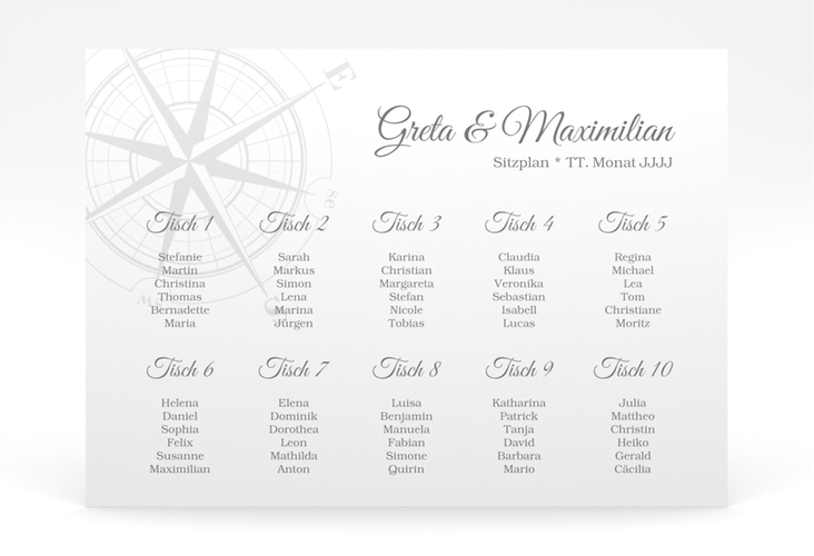 Sitzplan Poster Hochzeit Windrose 70 x 50 cm Poster grau