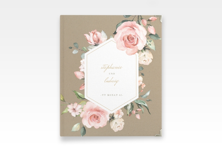 Hochzeitsalbum Graceful 21 x 25 cm Kraftpapier mit Rosenblüten in Rosa und Weiß