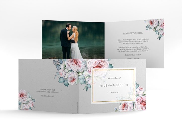 Dankeskarte Hochzeit Embrace A6 Klappkarte quer grau