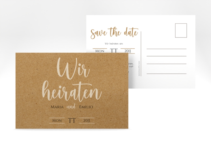 Save the Date-Postkarte Noble A6 Postkarte Kraftpapier hochglanz mit elegantem Schriftzug