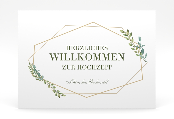 Willkommensschild Poster Herbarium 70 x 50 cm Poster gold mit geometrischem Rahmen und Blätter-Dekor