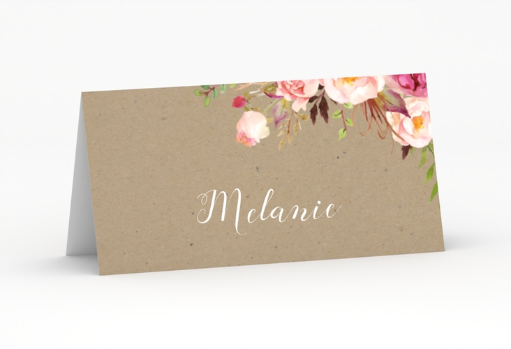 Tischkarte Hochzeit Flowers Tischkarten Kraftpapier mit bunten Aquarell-Blumen