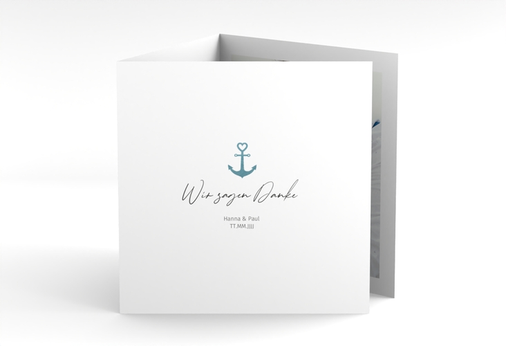 Dankeskarte Hochzeit Ankerliebe quadr. Doppel-Klappkarte weiss im minimalistischen maritimen Design mit Anker