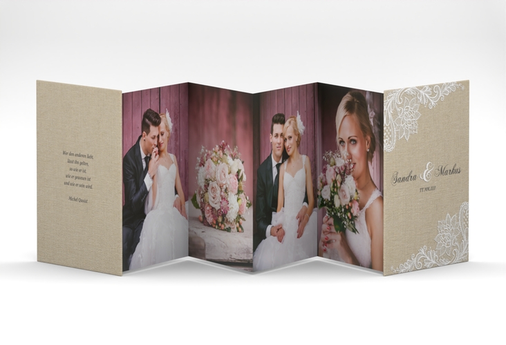 Foto-Leporello Hochzeit Lace Leporello beige in Leinen-Optik mit weißer Spitze