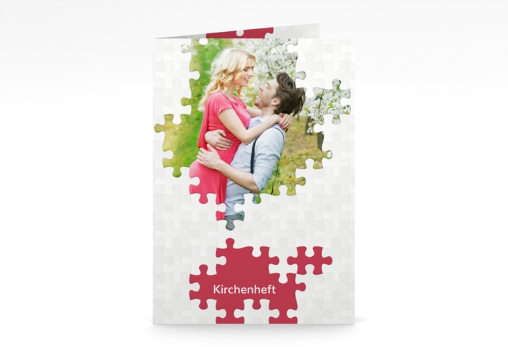 Kirchenheft Hochzeit Puzzle A5 Klappkarte hoch rot