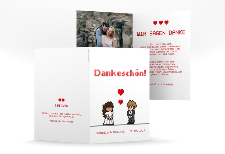 Danksagungskarte Hochzeit Pixel A6 Klappkarte hoch weiss