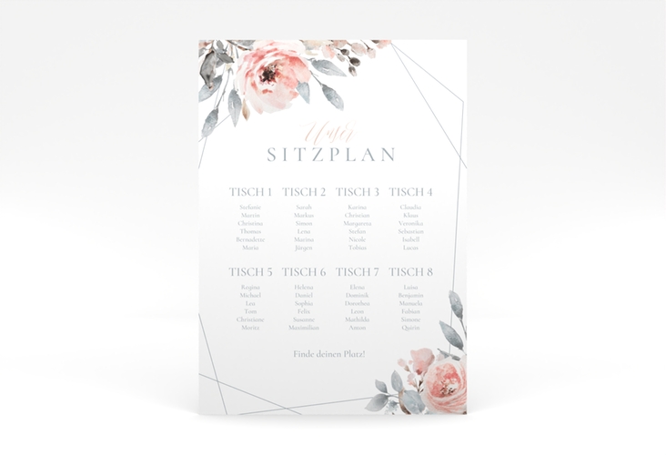 Sitzplan Poster Hochzeit Perfection 50 x 70 cm Poster weiss mit rosa Rosen