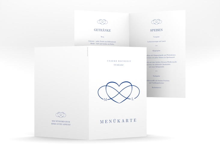 Menükarte Hochzeit Infinity A5 Klappkarte hoch blau