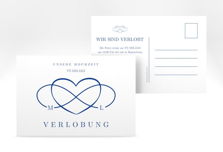 Verlobungskarte Hochzeit Infinity A6 Postkarte blau