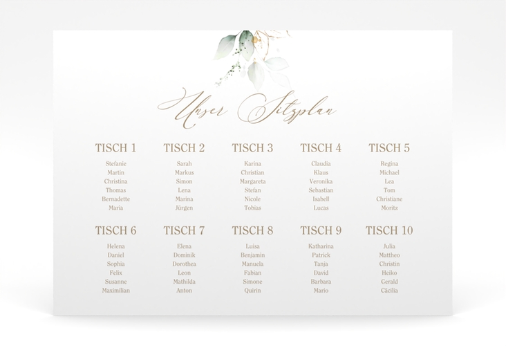 Sitzplan Poster Hochzeit Selvatica 70 x 50 cm Poster mit Eukalyptus-Kranz