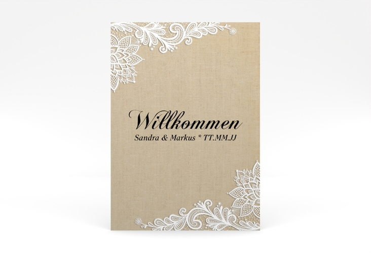 Willkommensschild Poster Lace 50 x 70 cm Poster in Leinen-Optik mit weißer Spitze