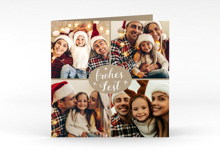 Weihnachtskarte Flocken quadr. Klappkarte Kraftpapier zum selbst Gestalten mit Familienfotos