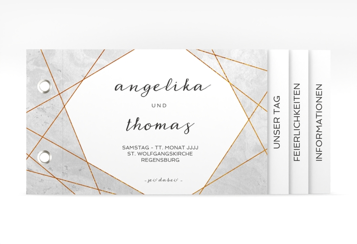 Hochzeitseinladung Asymmetry Booklet grau