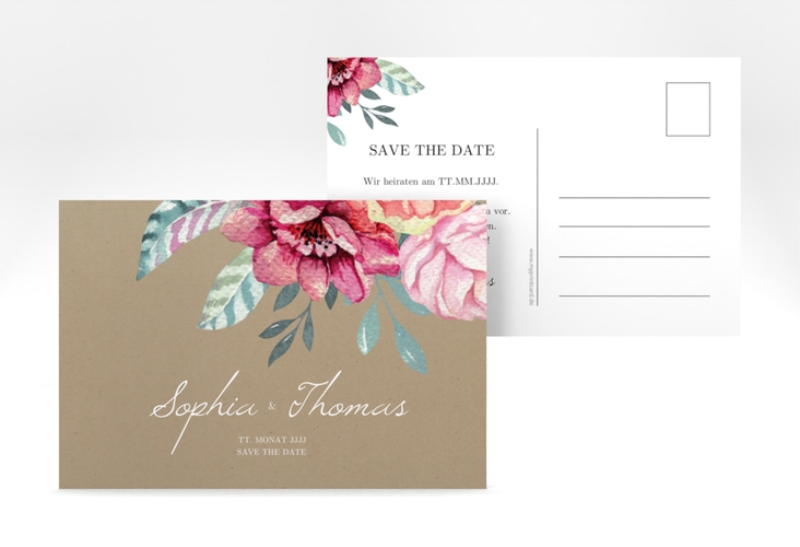 Save the Date-Postkarte Blooming A6 Postkarte Kraftpapier hochglanz