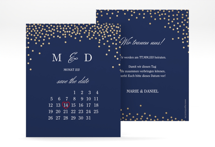 Save the Date-Kalenderblatt Glitter Kalenderblatt-Karte blau