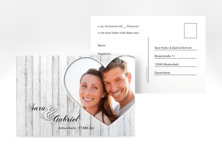 Antwortkarte Hochzeit Herz A6 Postkarte