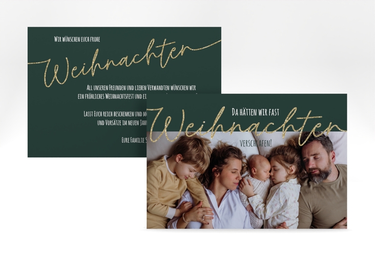 Weihnachtskarte Verschlafen A6 Karte quer für Weihnachtsgrüße mit Familienfoto