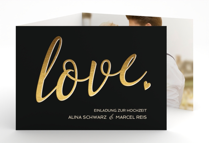 Hochzeitseinladung Glam A6 Doppel-Klappkarte schwarz