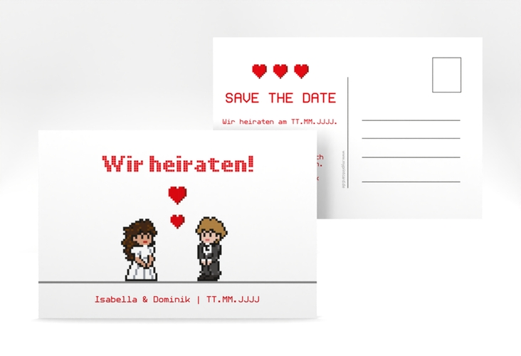 Save the Date-Postkarte Pixel A6 Postkarte weiss