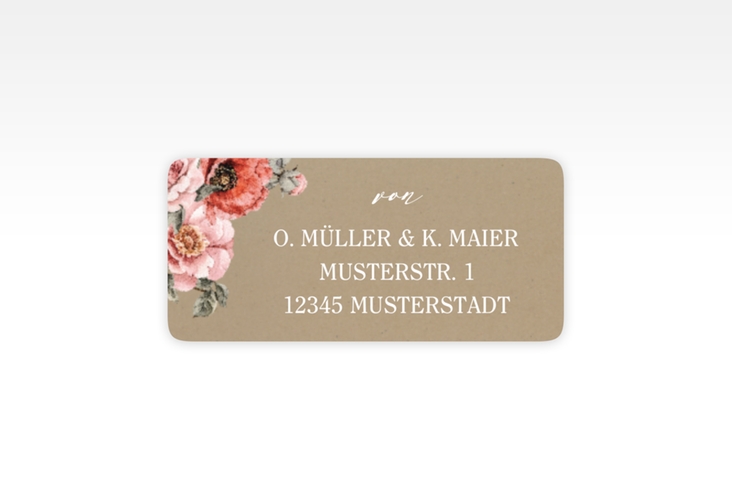 Absenderetikett Hochzeit Grazioso 45,7 x 21,2 mm Kraftpapier modern mit Mohnblumen und Rosen