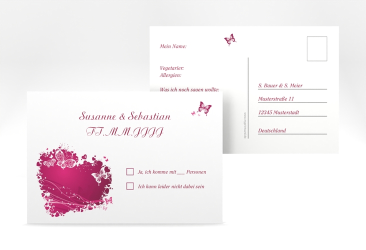 Antwortkarte Hochzeit Mailand A6 Postkarte pink