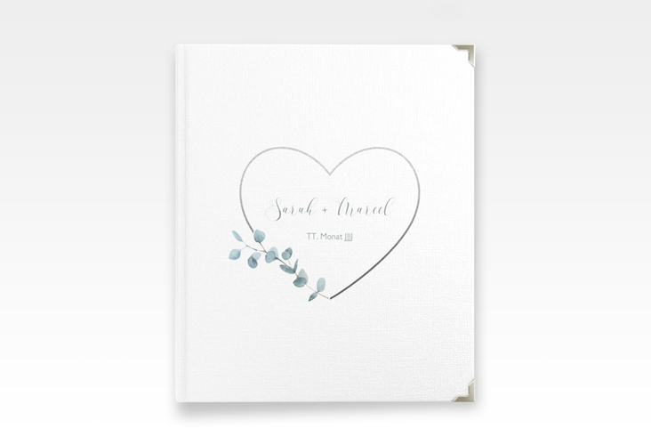 Hochzeitsalbum Greenheart 21 x 25 cm grau mit elegantem Herz und Eukalyptus-Zweig