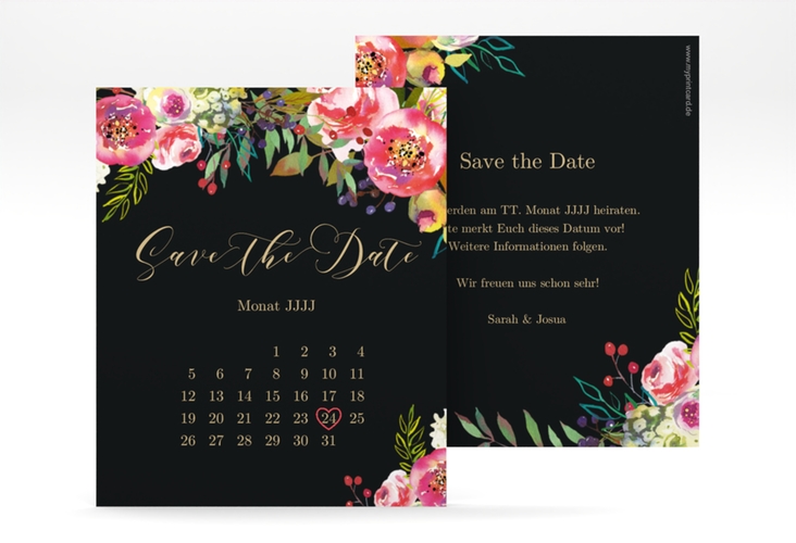 Save the Date-Kalenderblatt Flowerbomb Kalenderblatt-Karte schwarz hochglanz