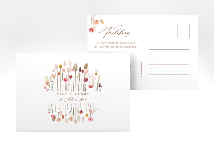 Verlobungskarte Hochzeit Driedflower A6 Postkarte weiss