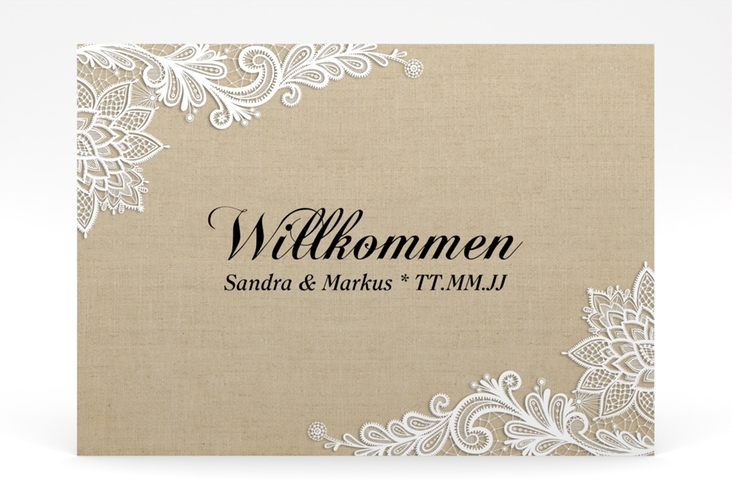 Willkommensschild Poster Lace 70 x 50 cm Poster in Leinen-Optik mit weißer Spitze