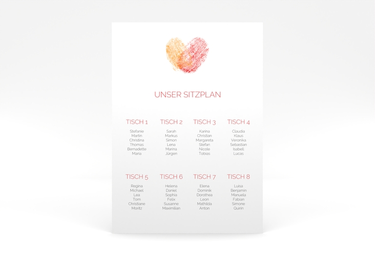 Sitzplan Poster Hochzeit Fingerprint 50 x 70 cm Poster rot schlicht mit Fingerabdruck-Motiv